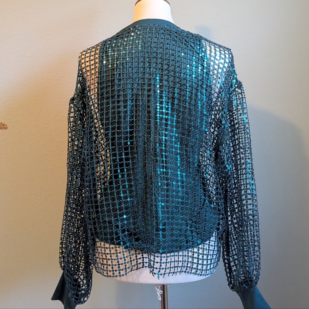 Anthropologie Pilcro Long-Sleeve Sequin Shine Top In Turquoise NWT - Picture 5 of 6